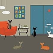 Mid Century Modern Cats Poster