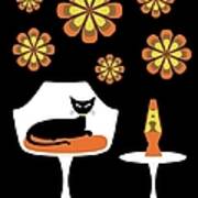Mid Century Tulip Chair With Orange Mod Flowers Poster