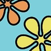 Mod Flowers On Blue Poster