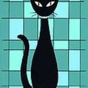 Mondrian Cat In Blue, Green And Teal Poster