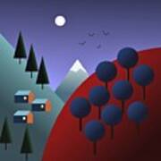 Moonlit Mountainscape Poster