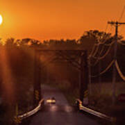 Motorcycle Road Trip - Two Harleys Crossing The Old Dyerson Bridge At Sunset Around Equinox Poster