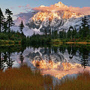 Mount Shuksan Reflecting In Picture Lake At Sunset In Autumn Poster