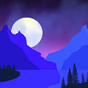 Mystical Mountain Landscape Blue Hour Poster