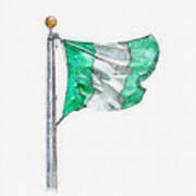 National Flag Of Nigeria On A Flagpole, Isolated On White Background Poster