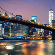 New York City Brooklyn Bridge Black And Skyline Poster
