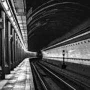 New York City Empty Subway Station Black And White Poster