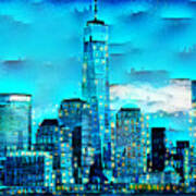 New York Lower Manhattan One World Trade Center City Light Blues 20200804 Poster