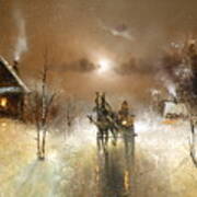 Night Thaw In Winter Village Poster