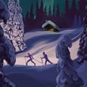 Nordic Northern Lights Night Ski Poster