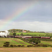 Norfolk Steam Train With Weybourne Windmill And Rainbow Poster