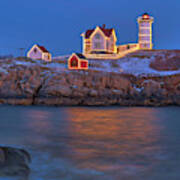Nubble Lighthouse With Holidays Decoration Poster