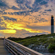 Oak Island Lighthouse Sunset Poster
