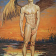 Oil Painting Angel Of Male Nude In Sunset#17-1-16 Poster