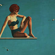 Oil Painting Of A Woman Sitting On A Diving Board Poster