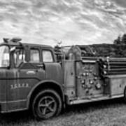 Old Fire Truck In The Country Black And White Poster
