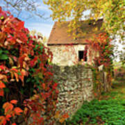 Old House And Stone Fence In Autumn Poster