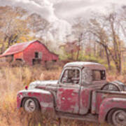 Old Rusty Truck Along The Autumn Backroads In Country Colors Poster
