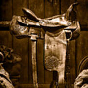Old Western Saddle - Sepia Poster