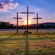 Old Wooden Crosses Sunset Poster