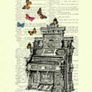 Organ Wirh Butterflies Digital Collage Poster