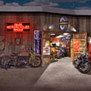 Outside The Motorcycle Shop Poster
