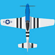 P-51 Mustang Fighter Aircraft - Blue Landscape Poster