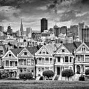 Painted Ladies Of San Francisco Black And White Poster