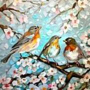 Painting Spring In London Park Robins Red Breaste Poster