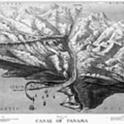 Panama Canal Vintage Map Aerial View 1881 Black And White Poster