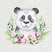 Panda Bear With Flowers Poster
