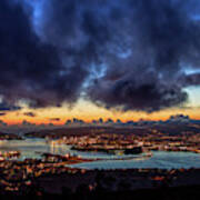 Panoramic View Of Ferrol Estuary With Bridge And Shipyards Stormy Sky At Dusk La Corua Galicia Poster