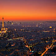 Paris Skyline At Sunset Poster
