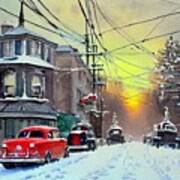 Paterson New Jersey 1950s Streetscape In Winter Poster