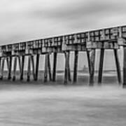 Pcb Russell Fields Pier Panorama - Black And White Poster
