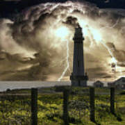Pigeon Point Lighthouse Calif Lightning Wow Poster