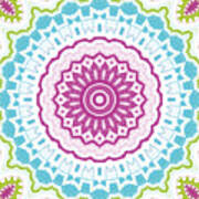 Pink Blue Green Mandala Kaleidoscope Medallion Flower Poster
