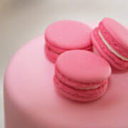 Pink Color French Delicious Macaroons Cookies. Shallow Dof Poster
