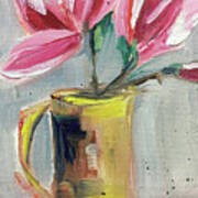 Pink Magnolias In A Yellow Porcelain Pitcher Poster