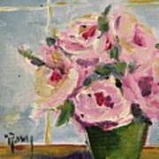 Pink Roses By The Window Poster