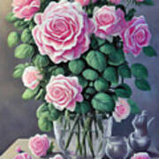 Pink Roses In A Vase Poster