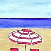 Pink Striped Beach Umbrella Poster