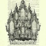 Pipe Organ In Black And White On A French Antique Book Page Poster