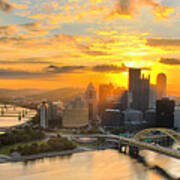 Pittsburgh Mt Washington Sunrise August 2022 Panorama Poster