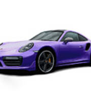 Porsche 911 991 Turbo S Digitally Drawn - Purple Poster