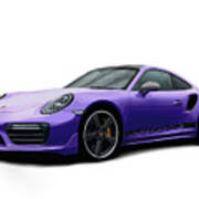 Porsche 911 991 Turbo S Digitally Drawn - Purple With Side Decals Script Poster