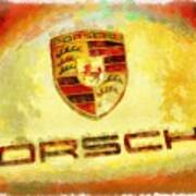 Porsche Hood Ornament In Abstract Colors Poster