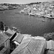 Porto Portugal Banks Of The Douro Black And White Poster