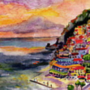 Positano Italy Amalfi Coast Panorama 2 Poster