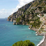 Positano On The Amalfi Coastline With Crystal Blue Ocean Views Poster